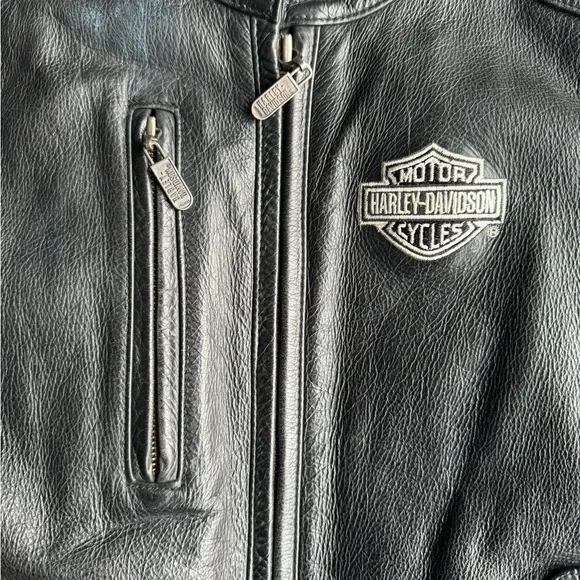 Vintage 90s Harley-Davidson Leather Embroidered Logo Zip Jacket (XL) - Picture 3 of 7